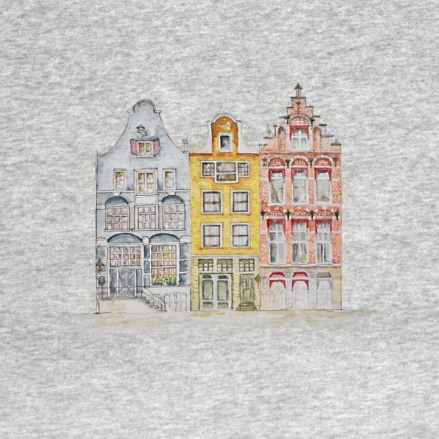 Watercolor sketch of Amsterdam houses by sinemfiit